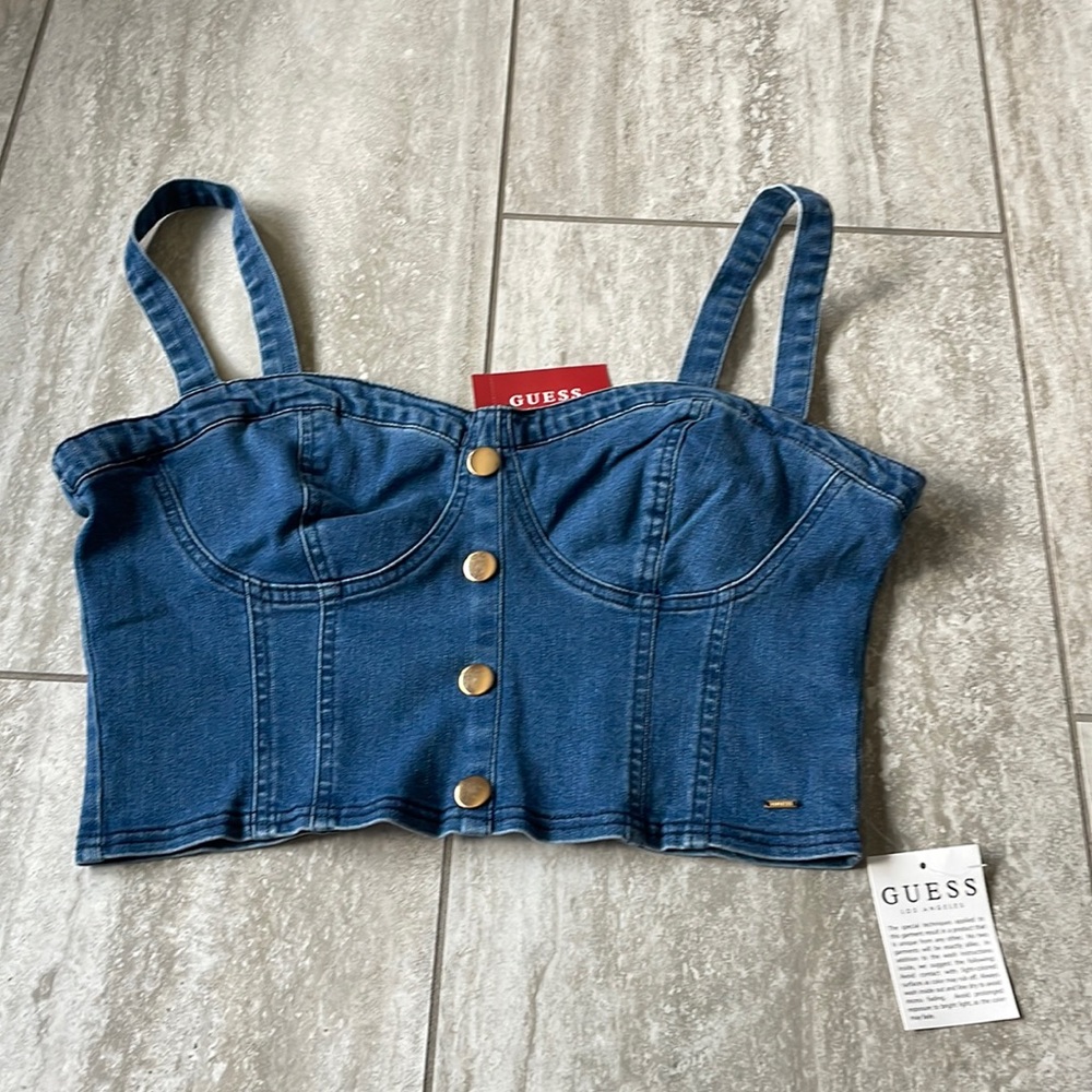 Guess,denim buster,L,blue,tank top,crop top for women